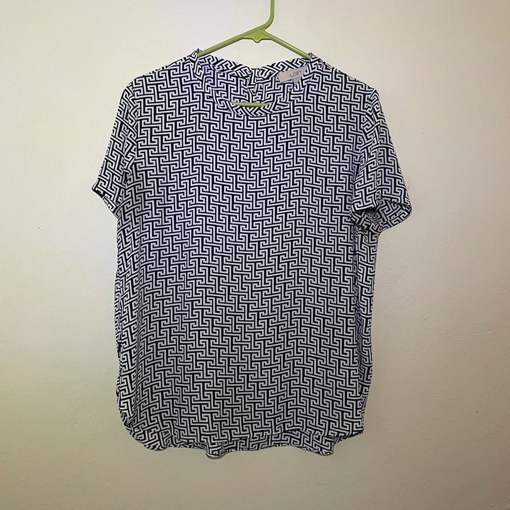 Blouse, business casual, blue and white